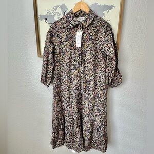 Porter Girls Floral Black button up MIDI Dress